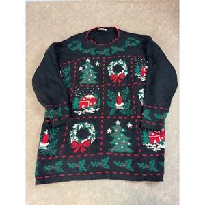 Adele Knitwear Womens Ugly Christmas Knit Long Sleeve Pullover Black‎ Sweater XL